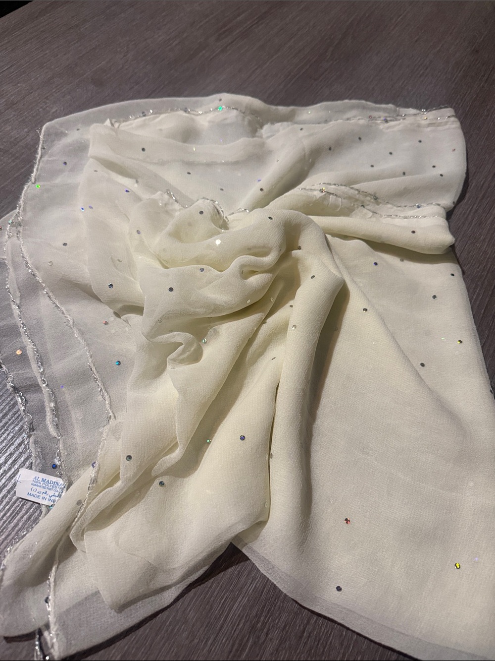 Sheer Sparkle Scarf in Ivory with Sequin Dots